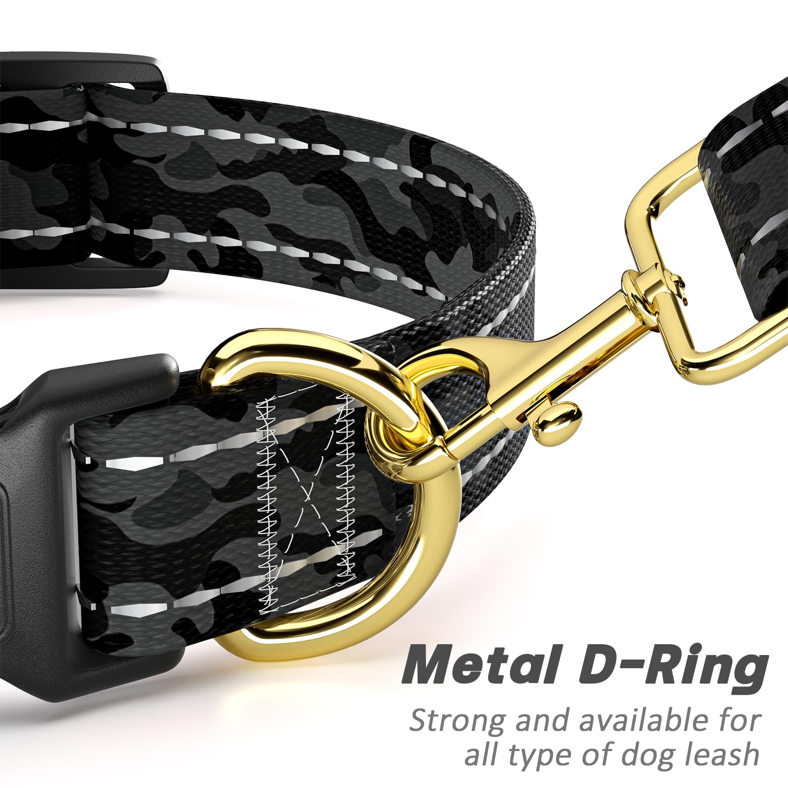TMOODEL Reflective Adjustable Dog Collar for Medium Dog, Black Camouflage,M