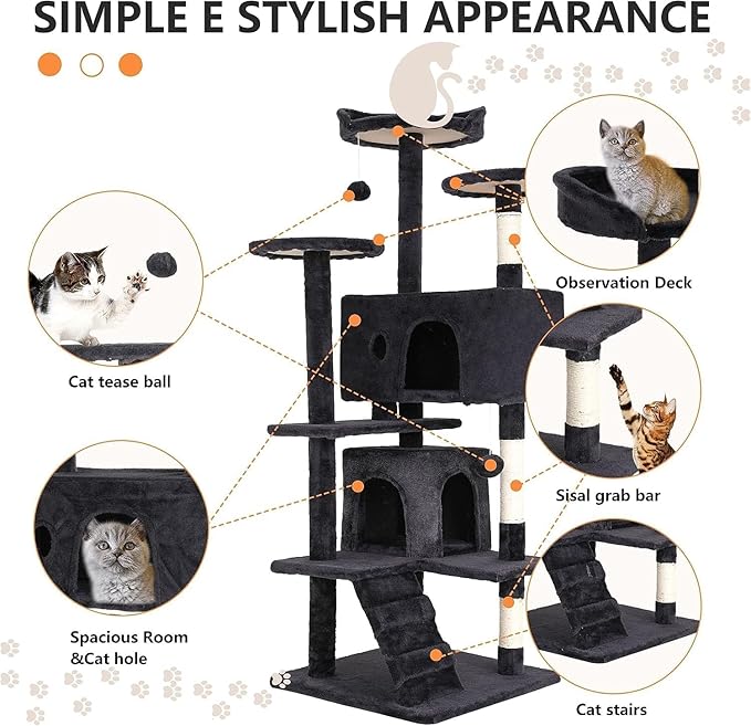 Bigacc 54in Cat Tree Tower, Multi-Level Cat Furniture Activity Center with Cat Scratching Posts Stand House for Indoor Cats, Cat Condo with Cat Furniture Activity Center for Cats Kitten, Dark Gray