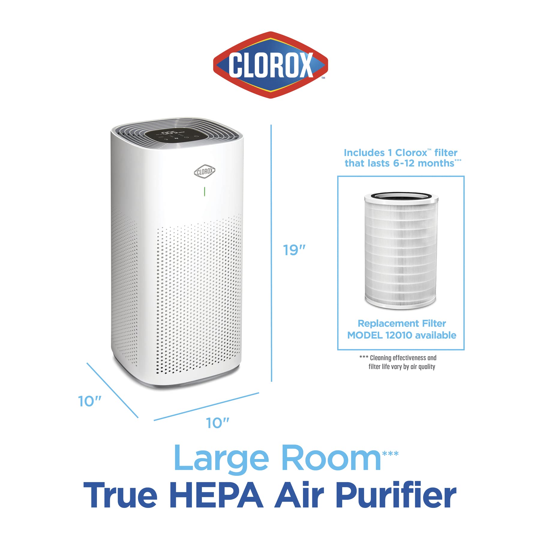 Clorox Large Room HEPA Air Purifiers for Home With True HEPA Filter