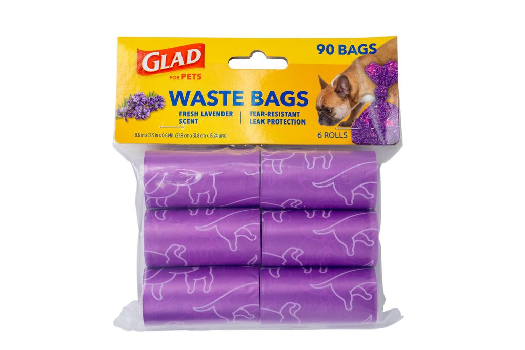 Glad for Pets Scented Dog Waste Bags, Lavender Scent, Purple, 90 Count