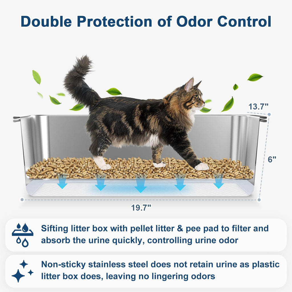 SuzziPaws L Stainless Steel Sifting Litter Box for Pine Pellets Multi-Cats