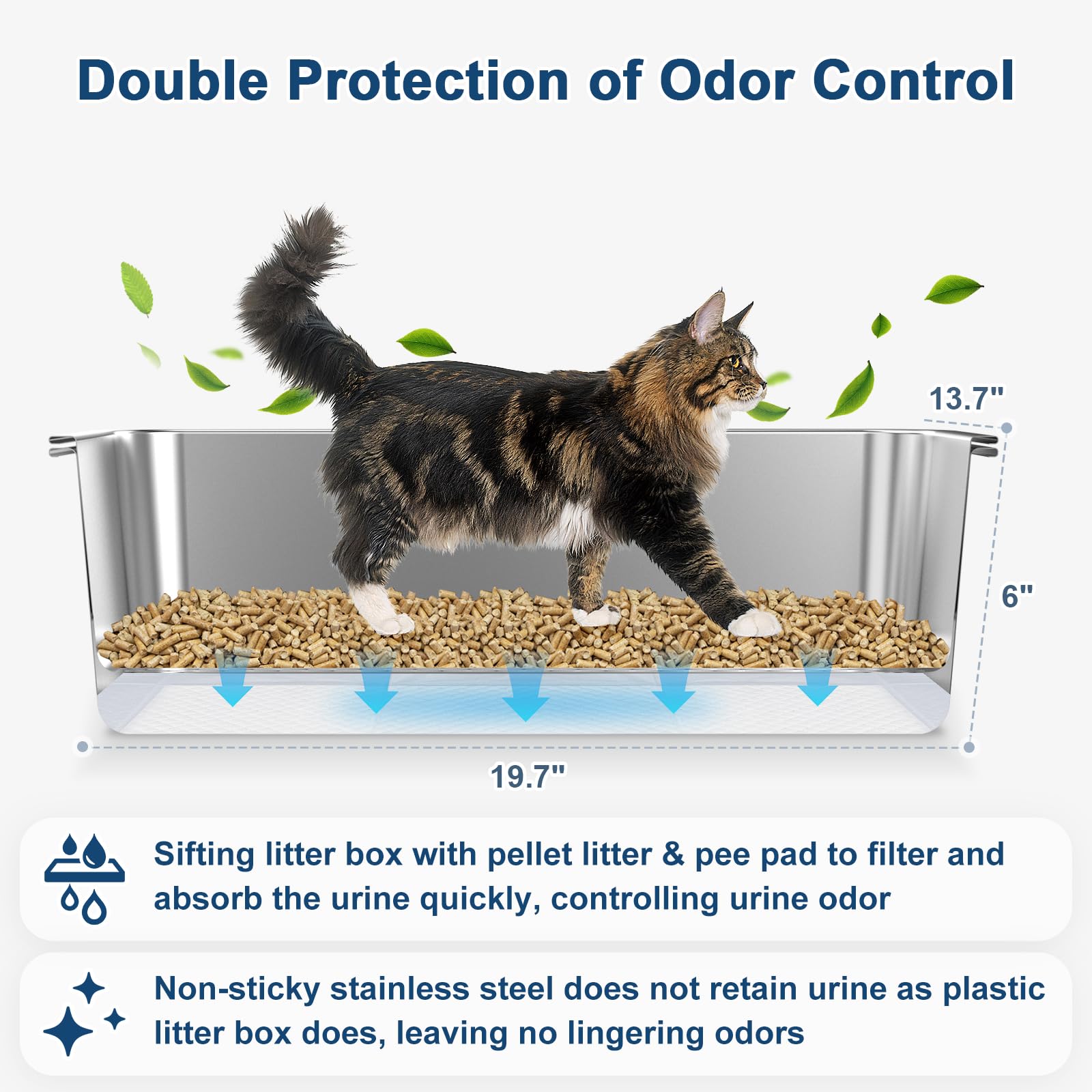 SuzziPaws L Stainless Steel Sifting Litter Box for Pine Pellets Multi-Cats