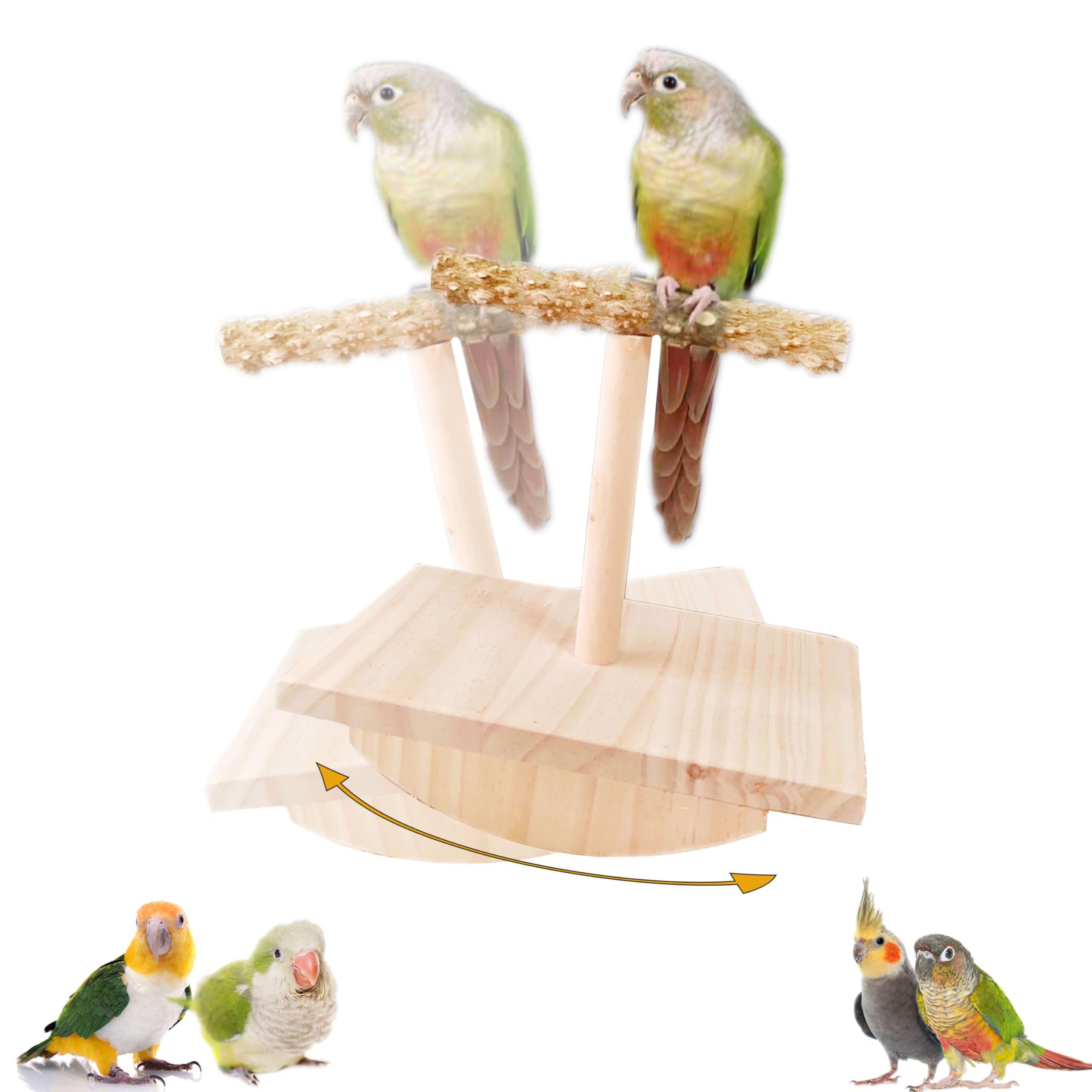 Jevnd Natural Wood Bird Perch Stand Training, Quaker Parrot Toys, Puzzle