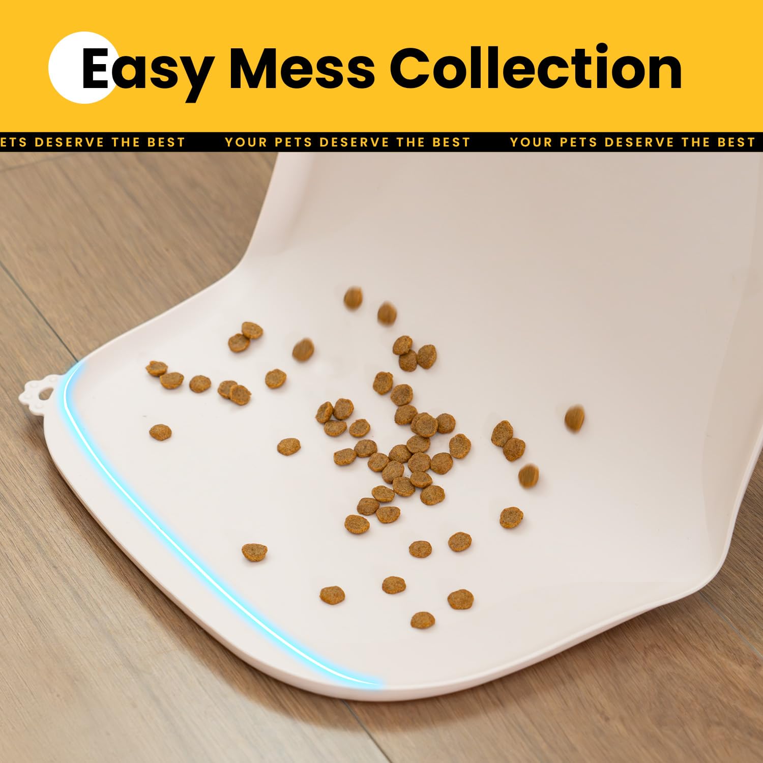 Silicone Dog Food Mat with Side Pocket & Hook Hole, Soft Raised Edges, Easy Clean Waterproof Non-Slip Pet Feeding Mat for Cats and Dogs Water Bowl, Pets Accessories(24"x16",Natural Tan)