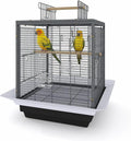 Bird Flight Cage 16 x 16 x 20 Inch, Wrought Iron Parrot Cage with Top Carry Handle, Food Cup, Removable Tray and Perches, Bird Carrier for Parakeet, Cockatiels, Budgies and Small Medium Birds