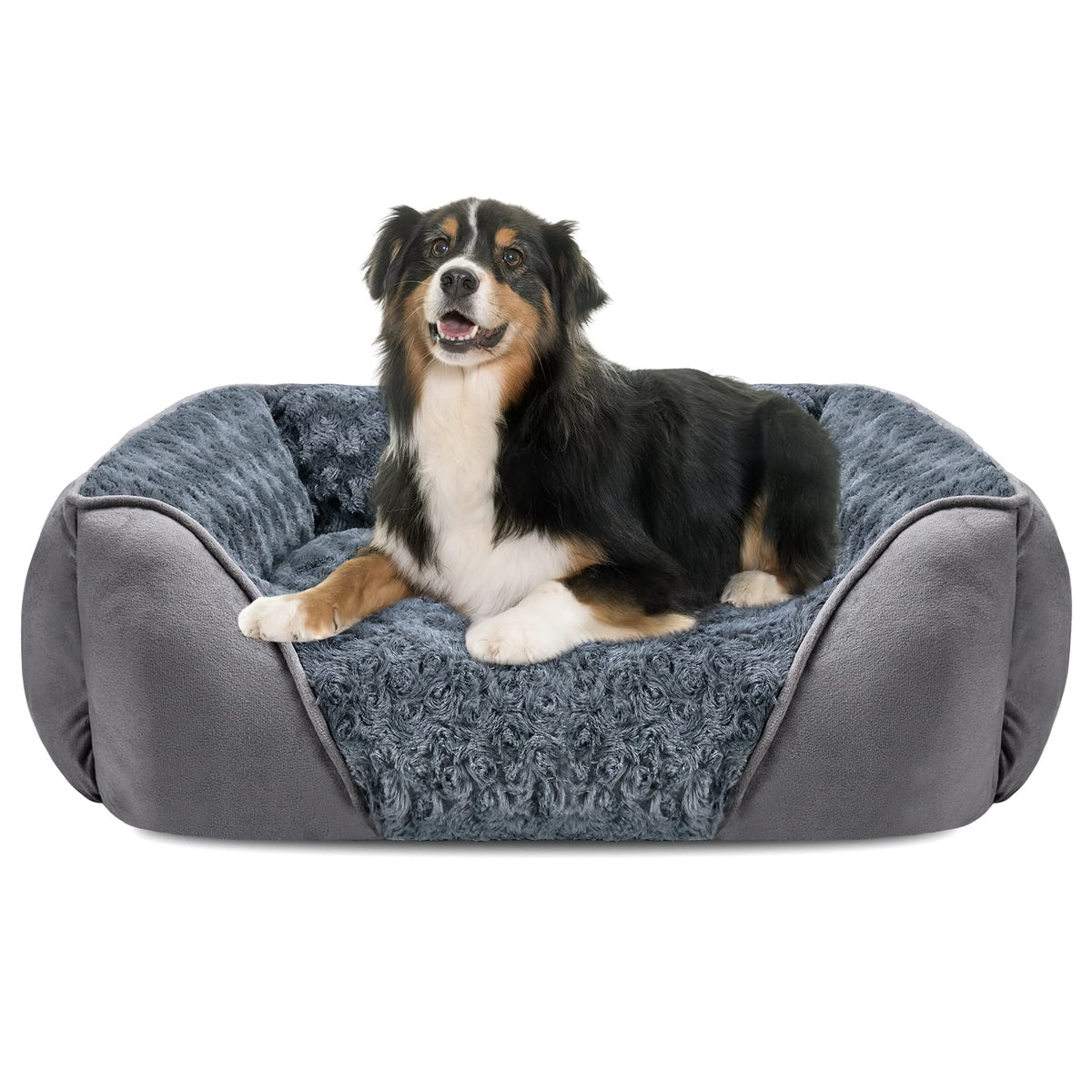INVENHO Large Rectangle Orthopedic Dog Bed for Medium Small Dogs, Washable Soft Calming Puppy Sleeping Cuddler With Anti-Slip Bottom L(30"x24"x9")
