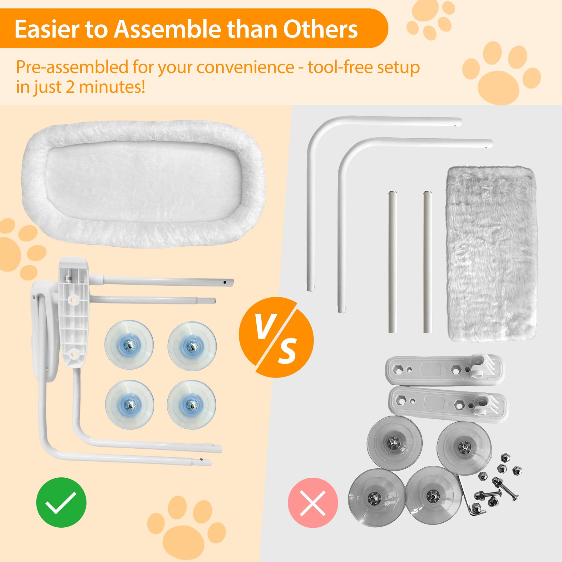 L&W BROS. 2PC Cat Window Perch Cushion Bed Cat Hammock with 4 Updated Suction Cups Easy to Assemble Window Bed for Heavy Large Cats (L White)