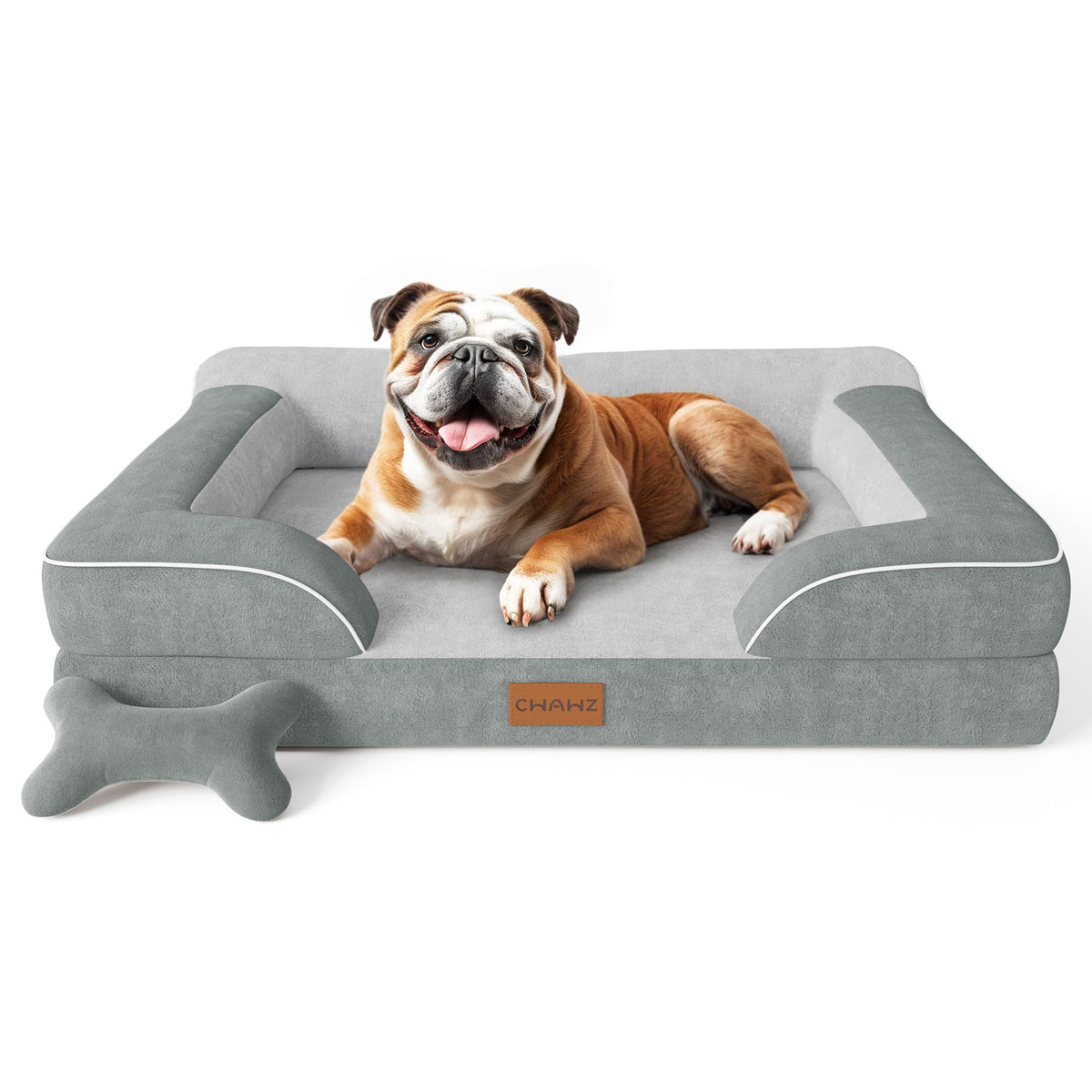 CWAWZ Extra Large Dog Bed, Orthopedic Dog Beds with Cooling Gel Memory Foam, Waterproof XL Pet Bed with Removable Washable Cover, 42" Pet Sofa Couch Dutch Velvet with Bone Toy, Brown