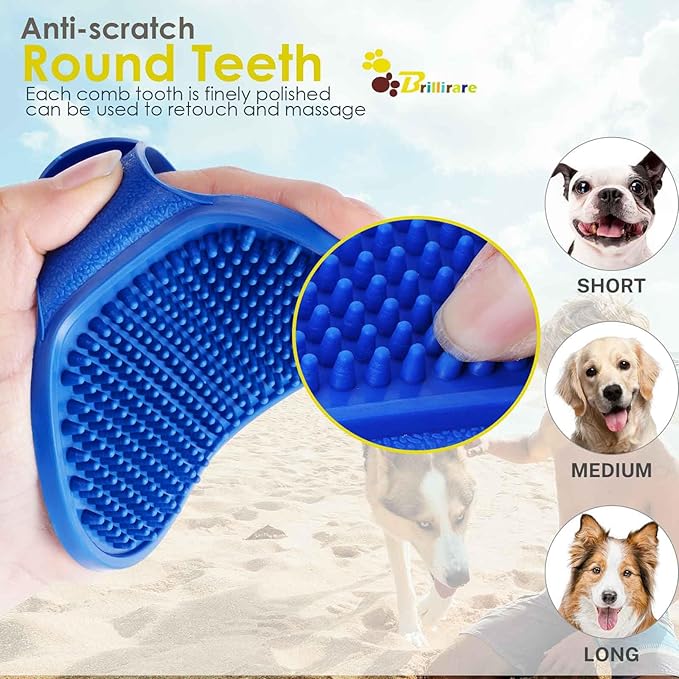 Brillirare 4 Pack Dog Grooming Brush, Premium Soft Silicone Pet Bath Brushes with Adjustable Handle, Shampoo Soothing Comb for Wet Dry Long Short Haired Dogs & Cats Massaging, Deshedding