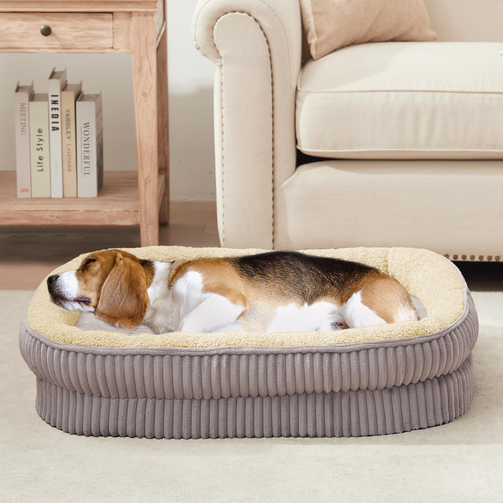 DEBANG HOME Orthopedic Dog Bed for Medium, Large Dogs Breeds, High Density Egg Crate Foam Dog Sofa Beds with Four Sided Bolster,Oval Kennel Bed, Pet Couch Bed,Removable Washable Cover& Non-Slip Bottom