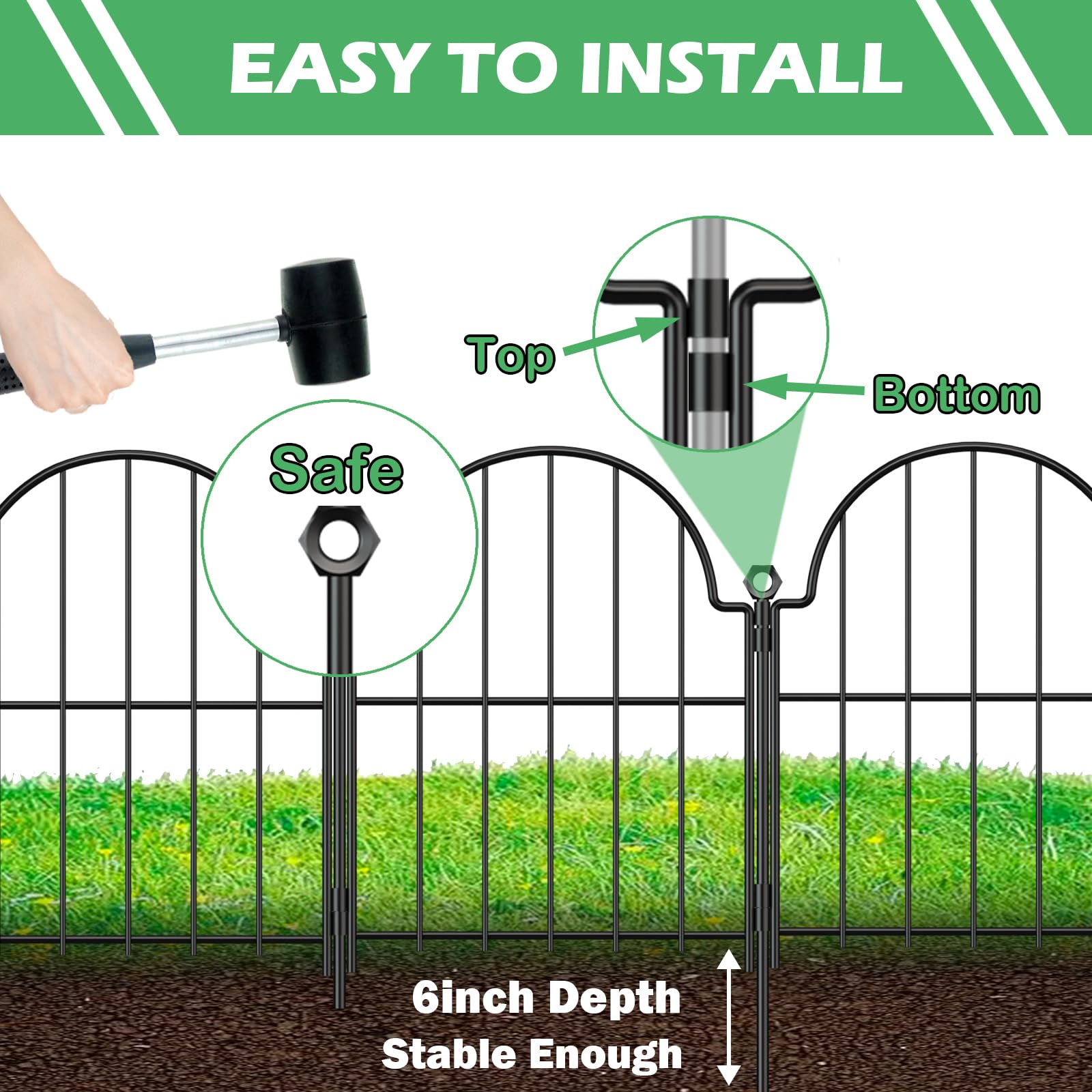 Blingluck Decorative Garden Fence, 17in(H) x 21ft(L), with Ground Stake
