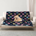 Gowyeg Dog Blanket for Large Dogs, Soft Flannel Cute Paw Navy Blue 50"x40"