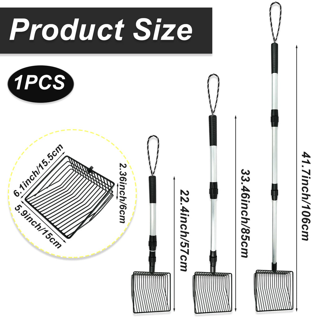 Chicken Poop Scooper 3 in 1 Adjustable Long Handle Litter Metal Scoop Heavy Duty Metal Chicken Poop Scooper Litter Sieving Shovel, Chicken Coop Accessories (22-41.7")