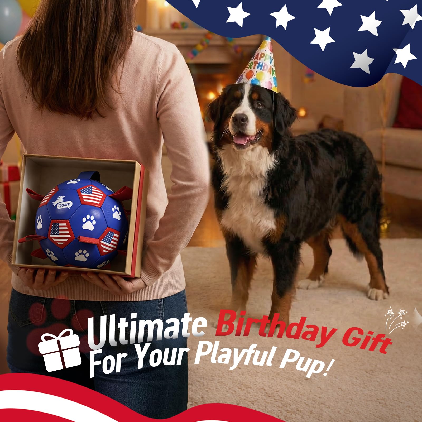 QDAN Dog Balls with Straps, Large Herding Balls for >90lbs Dogs, Soccer Toy