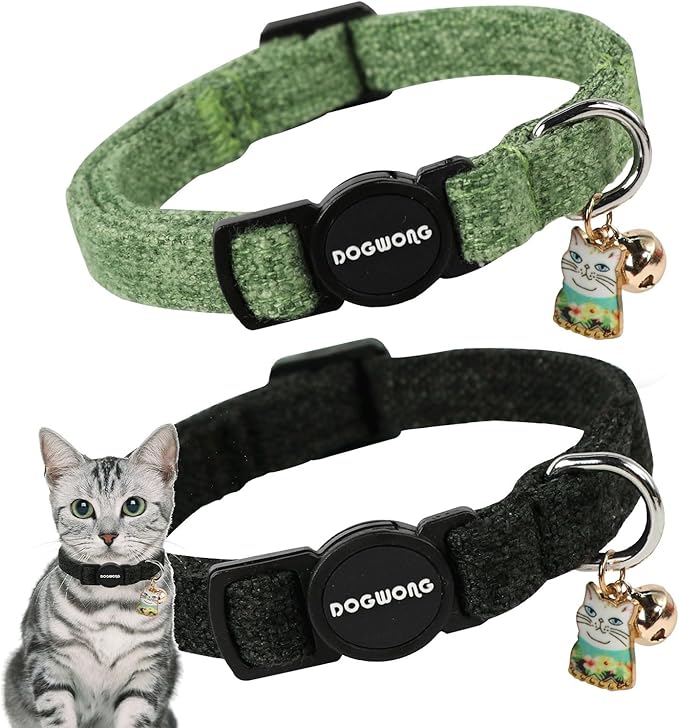 2 Pack Flower Cat Collars Breakaway with Bell, DOGWONG Safety Buckle Blue Plaid Cute Cat Collar for Girl Boy Cats，Adjustable 7-12 Inch