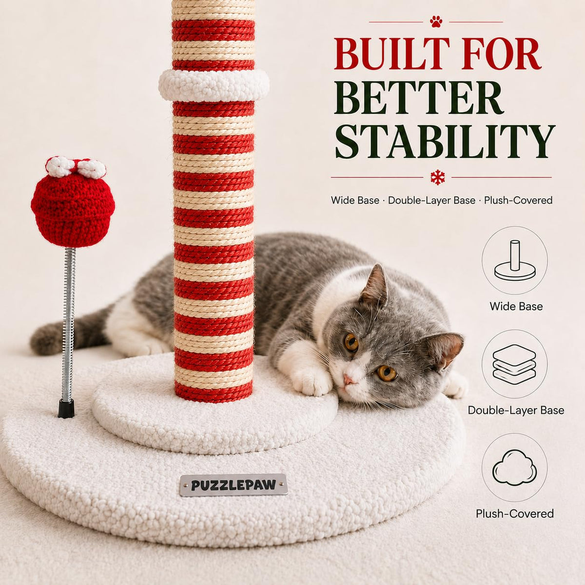 PuzzlePaw Christmas Cat Scratching Post for Indoor Cats