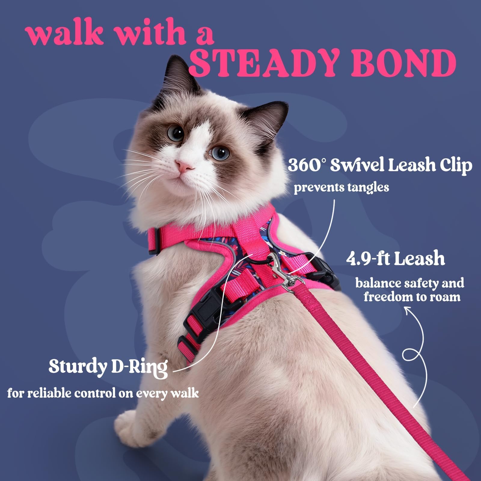 rabbitgoo Cat Harness and Leash Set, Escape Proof Vest, Coconut Fuchsia