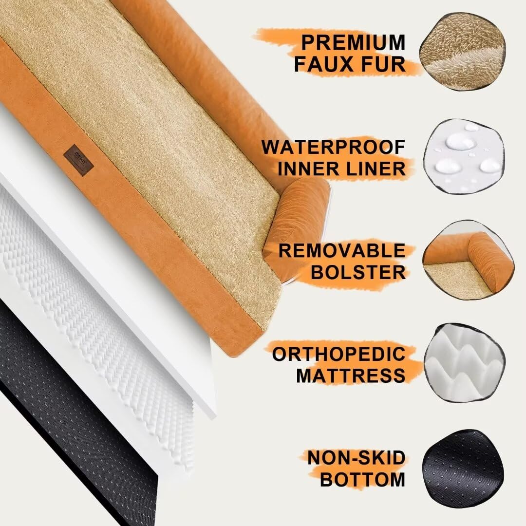 MEKIY Orthopedic XL Dog Bed with Bolster for Extra Large Size Dogs