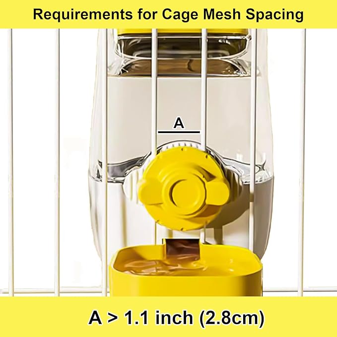 RMNHPTK 35oz Rabbit Water Bottle, Pet Hanging Automatic Water Dispenser for Small Animal Ferret Guinea Pig Chinchilla Dog Cat (Cage Grid Spacing 1.2''-2.1'') (Yellow)