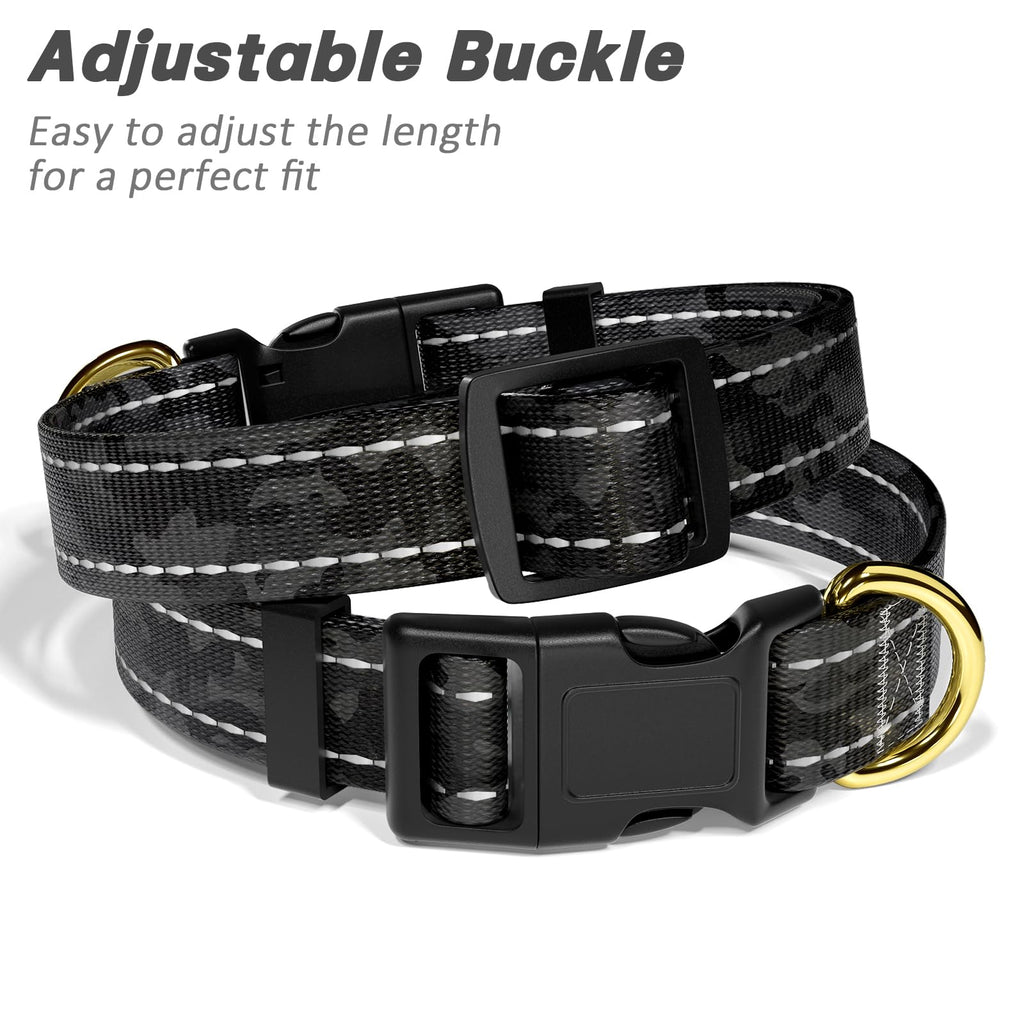 TMOODEL Reflective Adjustable Dog Collar for Medium Dog, Black Camouflage,M