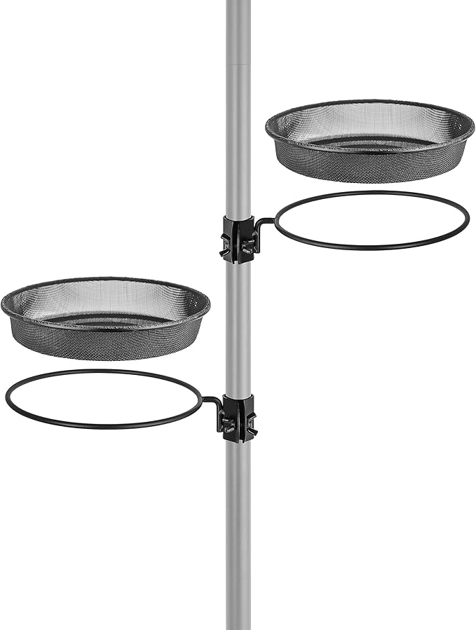 iBorn Bird Feeders Station Mesh Tray and Ring for 1” Pole Stand Station Outdoor Accessory for Humming Bird Feeders for Outside,5SECOND to Install,Fit for 1 Inch Pole,1 Inch Wooden Stick,Pack of 2