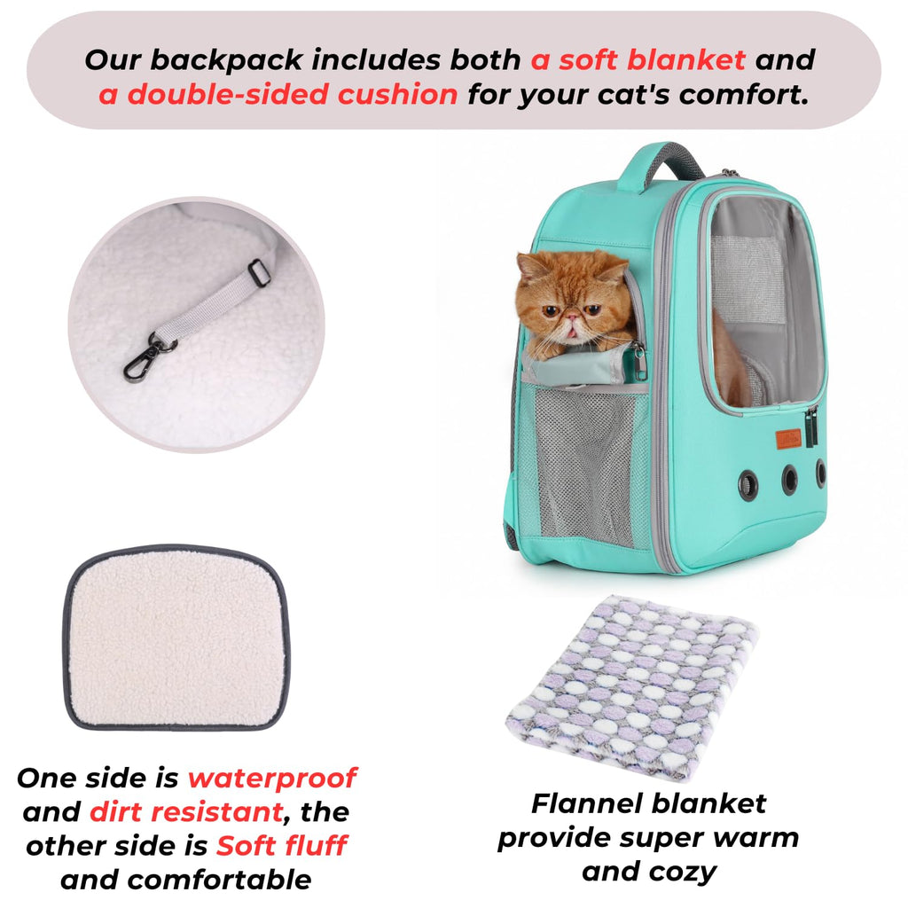 Lollimeow Pet Carrier Backpack, Bubble Backpack Carrier, Cats and Puppies,Airline-Approved, Designed for Travel, Hiking, Walking & Outdoor Use (Green)