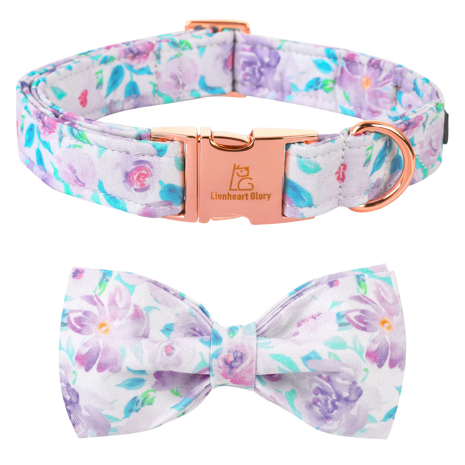 Lionheart glory Purple Dog Collar, Adjustable Dog Collar with Bowtie, Pet Gift Collar for Dog Soft Bowtie Dog Collars for Large Dogs