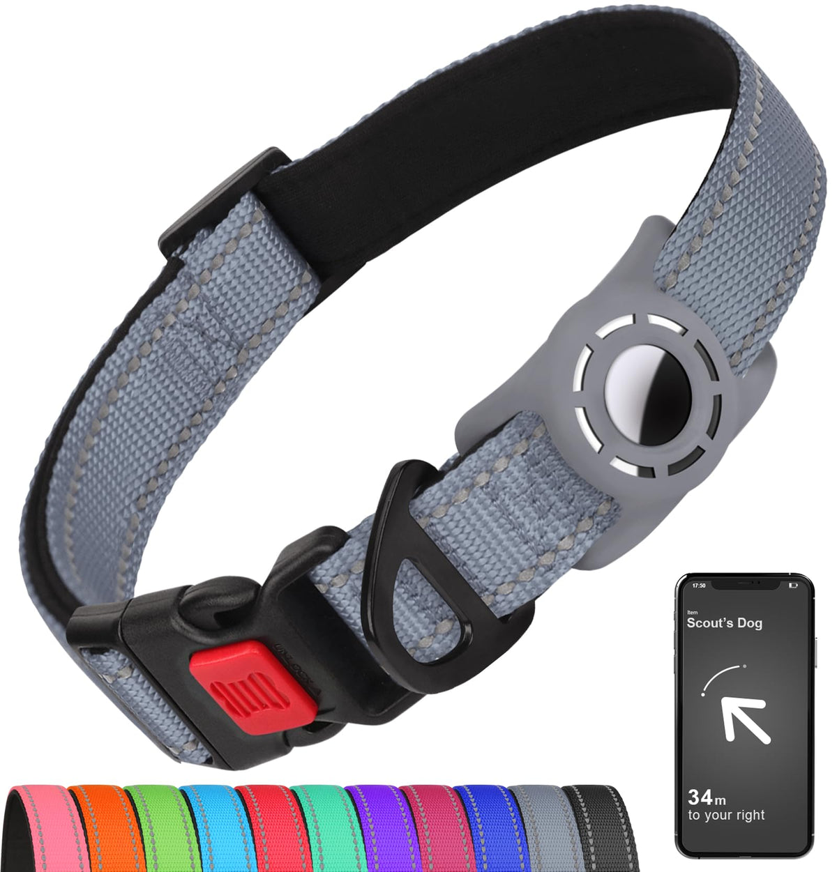 Erbine Reflective Dog Collar for Large Dogs with Silicone Tag Holder