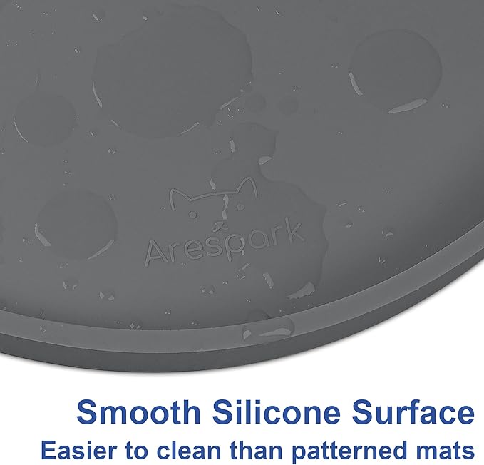 Arespark Cat Food Mat, Set of 4 Nonslip Waterproof Feeding Bowl Silicone Mats with Raised Edges for Food Water Prevent Spills, Round Eating Plates Tray for Dog Cat Puppy Kitten, 8'' x 8''