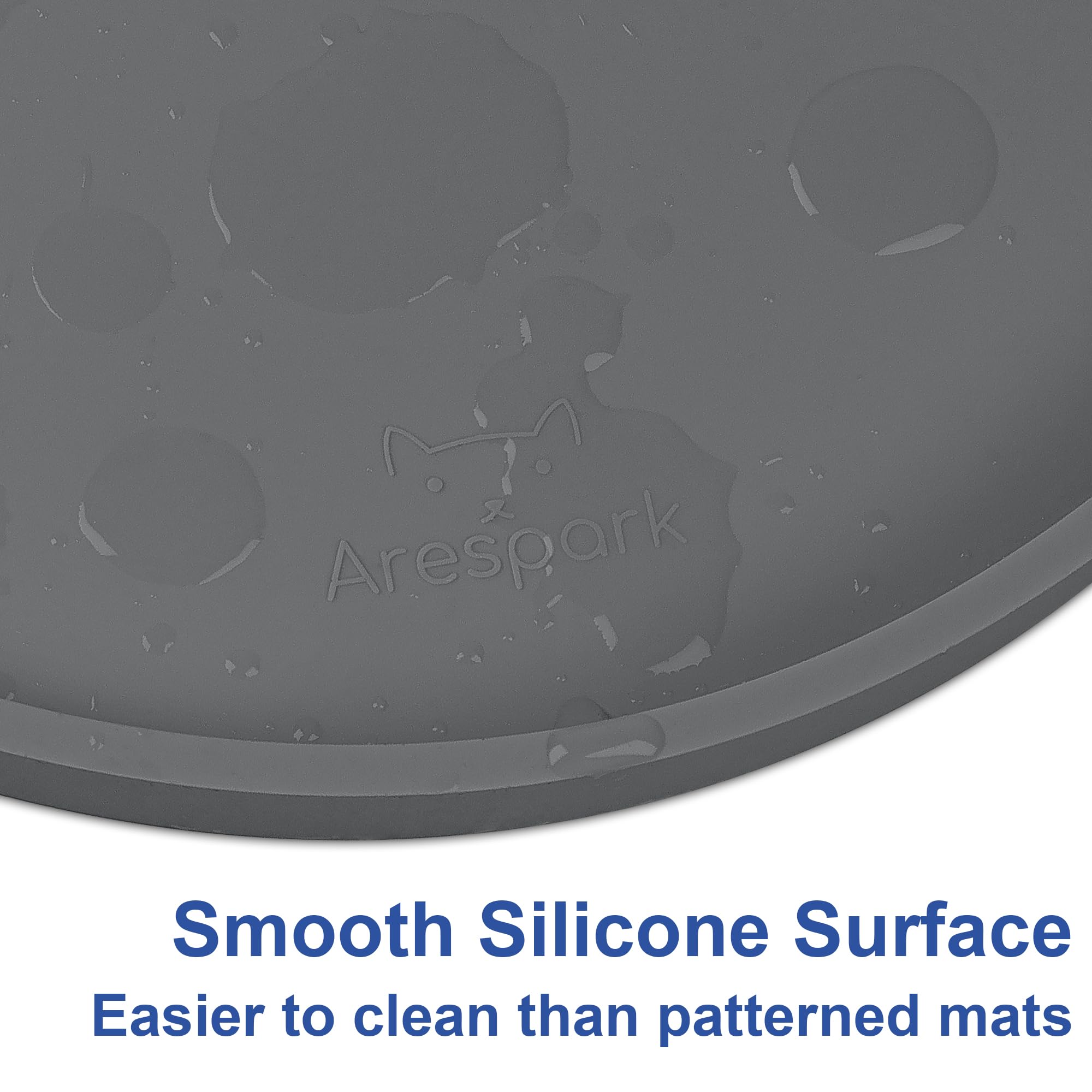Arespark Cat Food Mat, Set of 2 Nonslip Waterproof Feeding Bowl Silicone Mats with Raised Edges for Food Water Prevent Spills, Round Eating Plates Tray for Dog Cat Puppy Kitten, 8'' x 8''