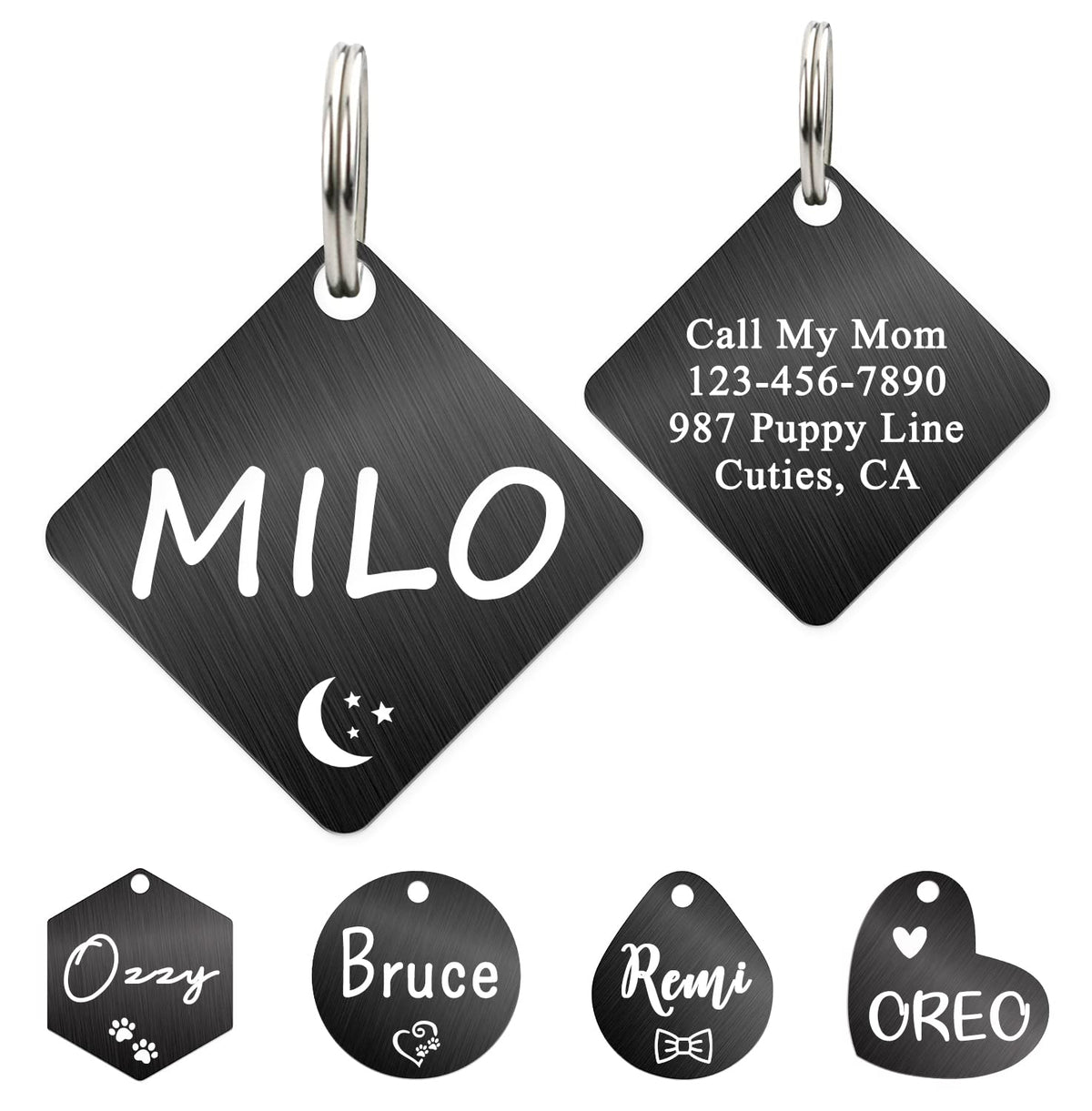 Ultra Joys Custom Personalized Pet ID Tag - Brushed Stainless Steel Heart in Rose Gold, Large