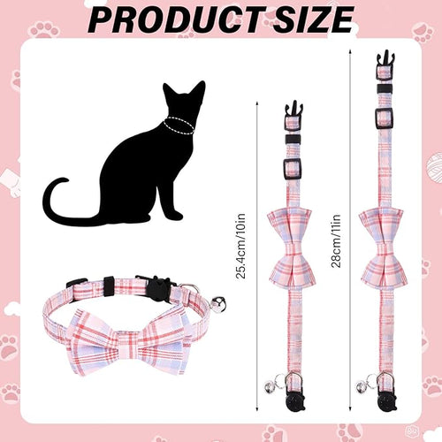 10 Pcs Cat Collar Breakaway with Bow Tie and Bell Kitten Collars Removable Bowtie Plaid Cat Collar for Cats Kittens Puppy (Fashion)