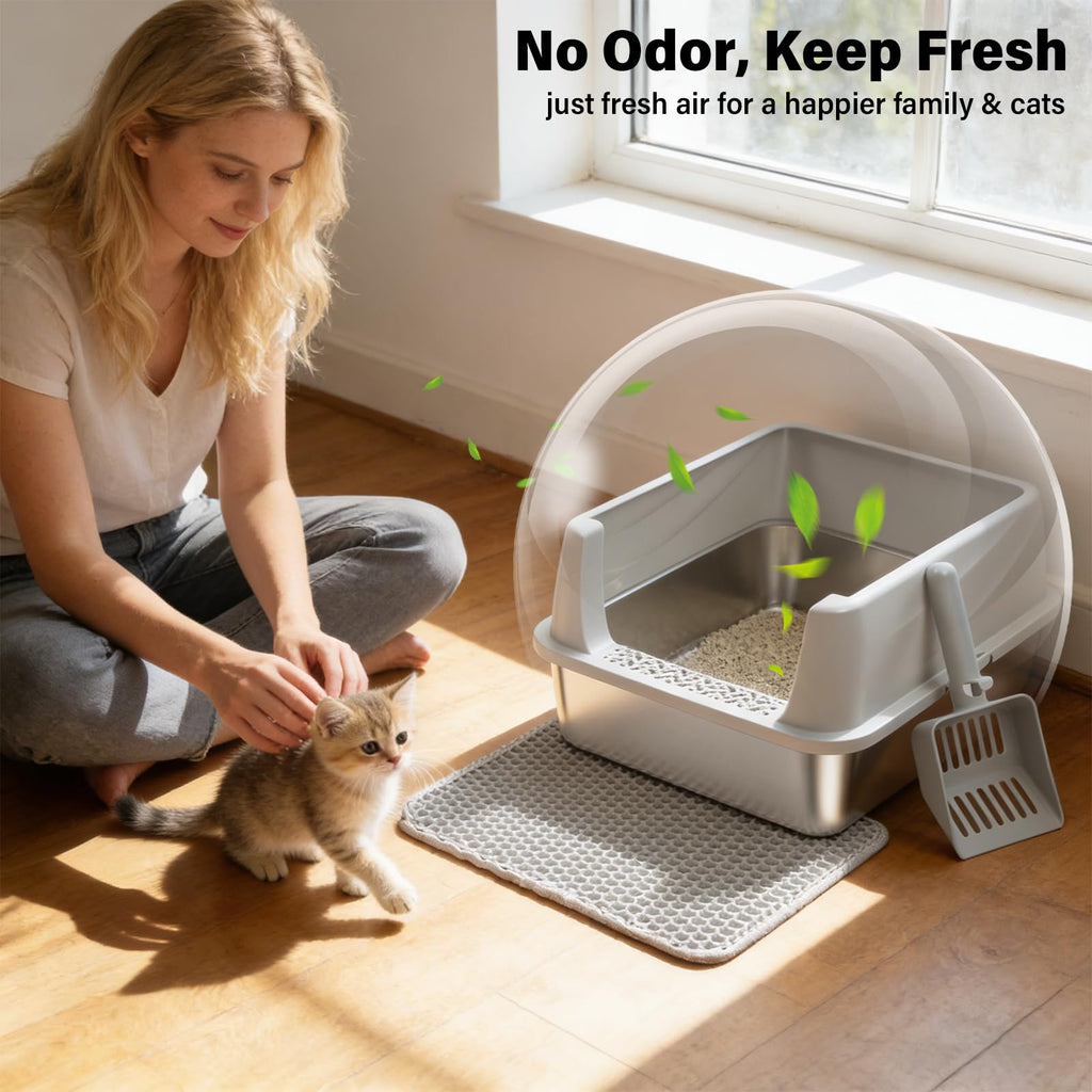 Exovyn Stainless Steel Litter Box with Lid,Kitten Litter Box for Small Cats