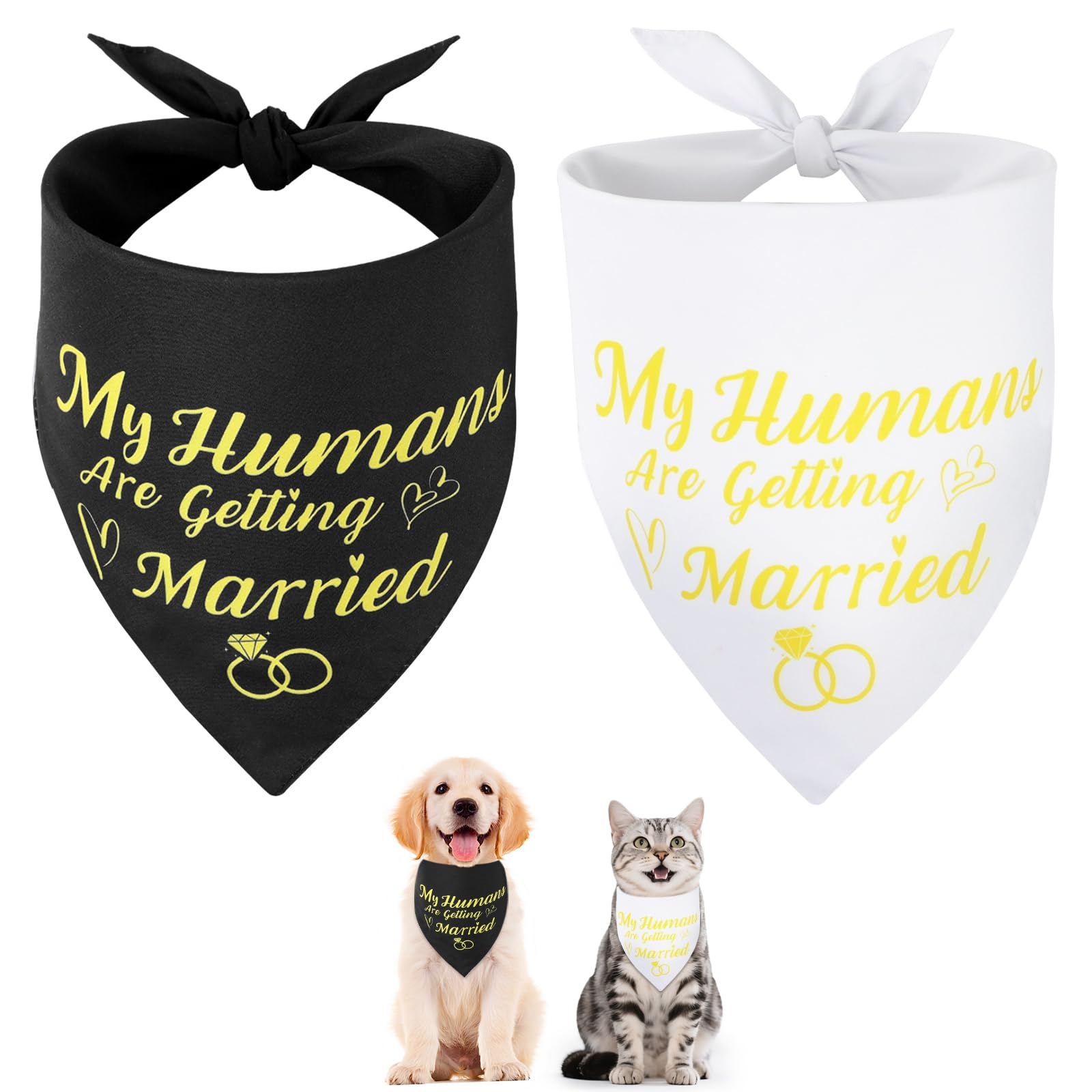 SZEE Wedding Decorations for Pets, 2 Pack My Humans are Getting Married Dog Bandanas, Engagement Party Decorations, Wedding or Engagement Gift for Couples, Dog Wedding Bandanas (Gold, S)