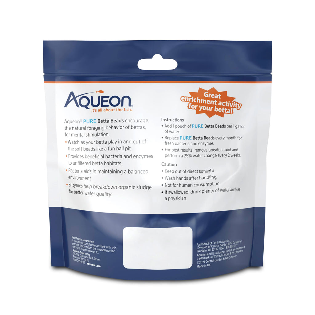 Aqueon PURE Betta Beads, Water Care for Unfiltered Aquariums, Maintains Clear Water and Helps Breakdown Organic Sludge, Black & White