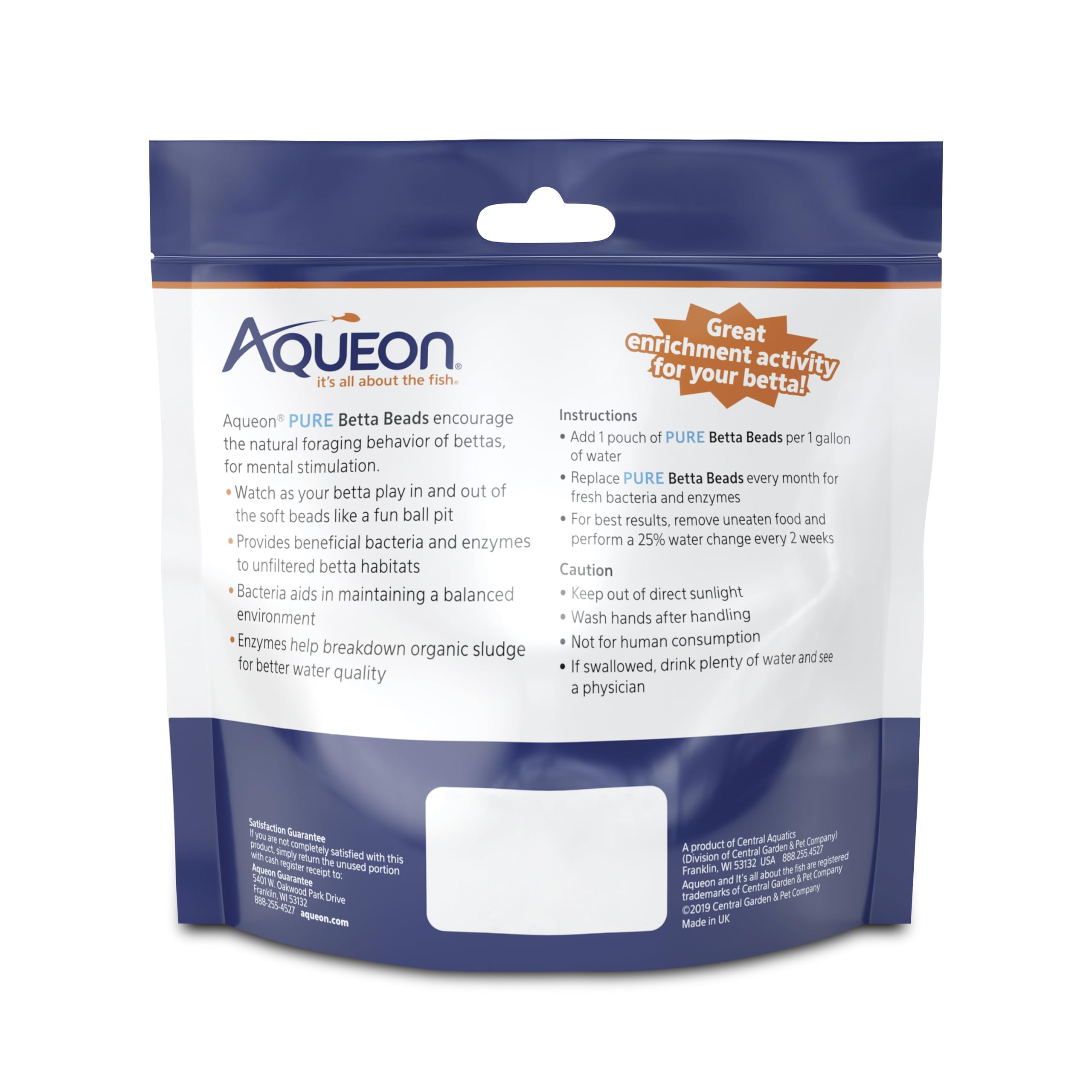 Aqueon PURE Betta Beads, Water Care for Unfiltered Aquariums, Maintains Clear Water and Helps Breakdown Organic Sludge, Black & White