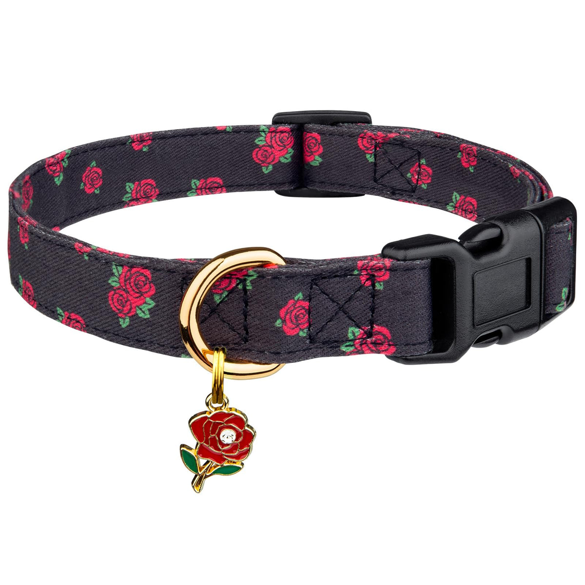 Cotton Dog Collar Pink Flower with Pendant Cute Dog Collar S