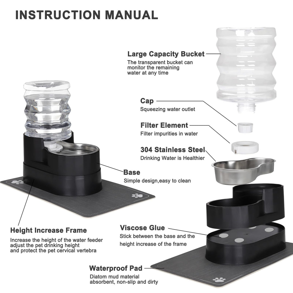 RIZZARI 5L Automatic Cat Water Dispenser: Elevated Filtered Cat Bowl