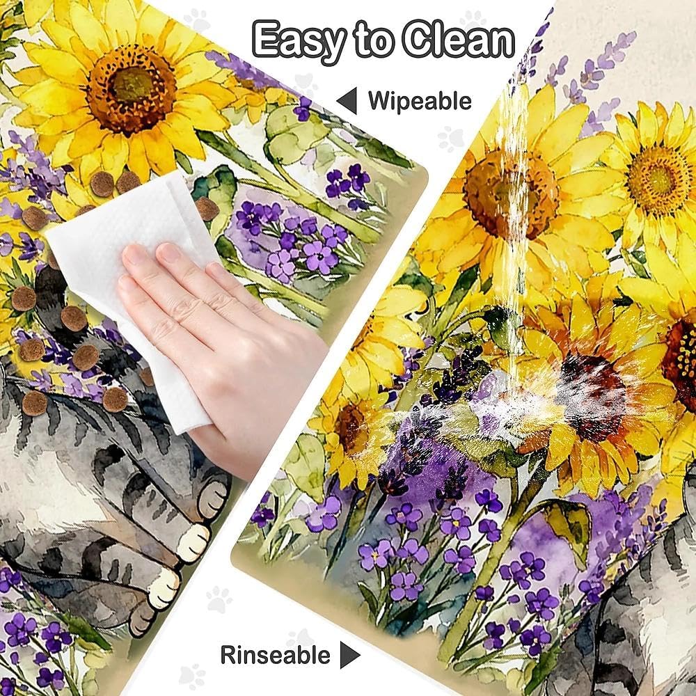 Dog Food Mat for Pet Cat Food Mat, Sunflower Absorbent Quick Dry Dog Bowl Mats for Food and Water, Non-Slip Cat Pet Feeding Mats for Floor Placemats 12"x20"