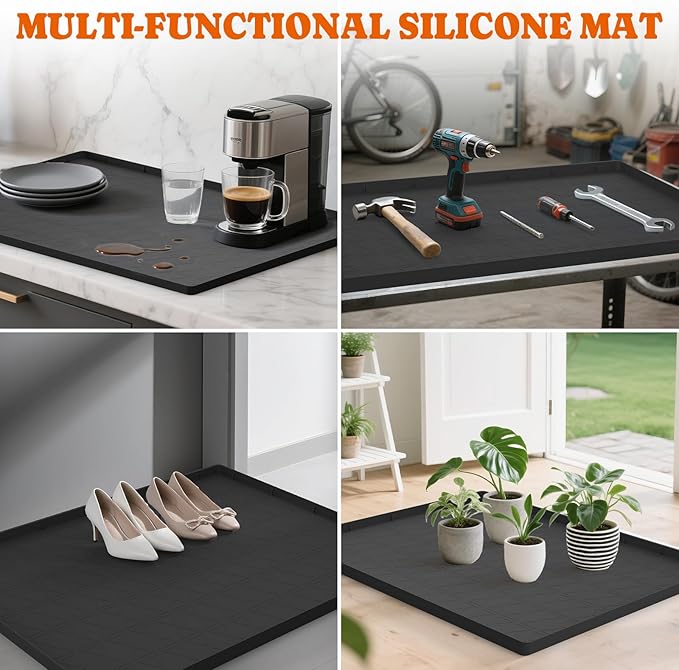 Pawtners Silicone Cat Litter Mat 34 x 22 in, Easy to Clean, Black, 2 Pack
