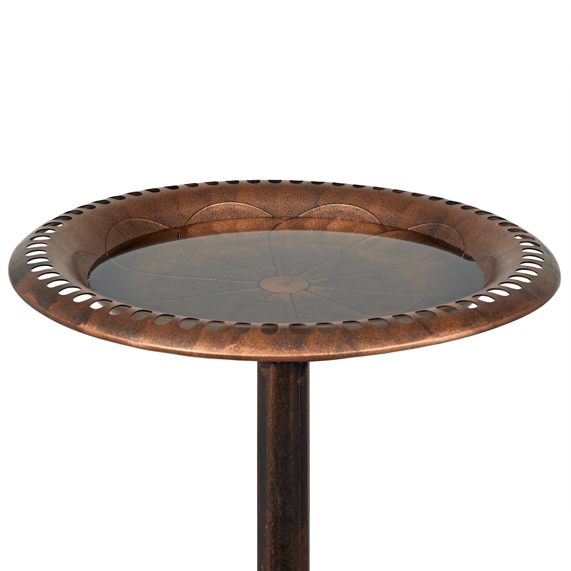 Alpine Corporation | 28" Bronze Outdoor Pedestal Birdbath with Scrollwork Base and Ground Stakes — Elegant Garden Décor, Durable Weather-Resistant Design for Lawn, Patio, or Yard