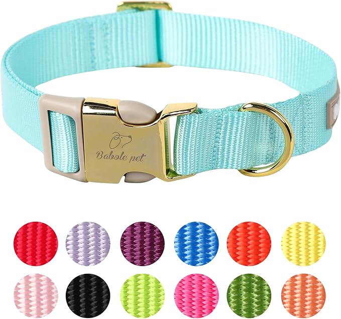 Babole Pet Nylon Dog Collar - Adjustable Lake Blue Soft Webbing Dog Collars for Small Medium Large Dogs Boy Girl Puppy Collar with Safety Metal Buckle M