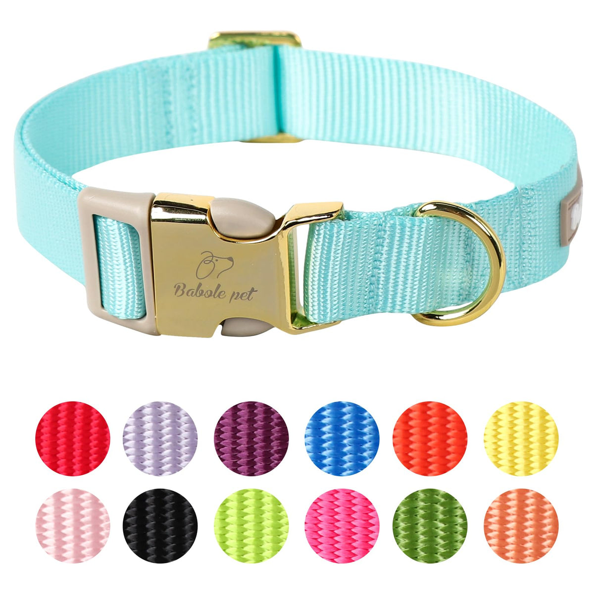 Babole Pet Nylon Dog Collar - Adjustable Rose Red Soft Webbing Dog Collars for Small Medium Large Dogs Boy Girl Puppy Collar with Safety Metal Buckle L