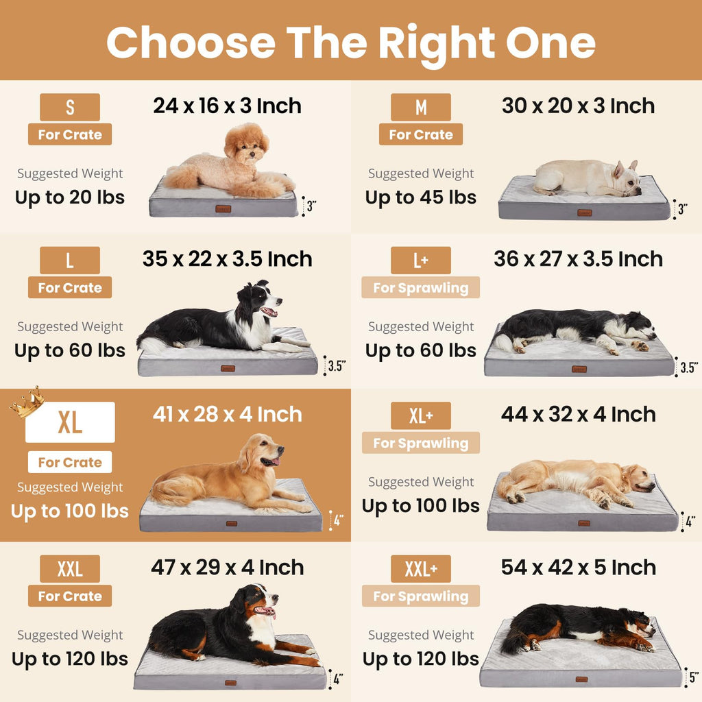 OhGeni Orthopedic Waterproof Large Dog Bed, Memory Foam, 41 inch(Gray)