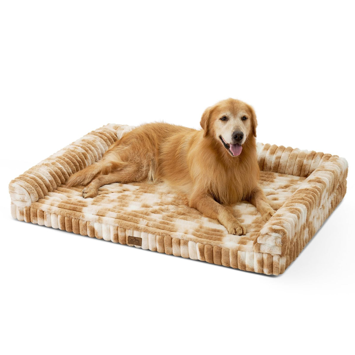 COZY KISS Faux Rabbit Fur Dog Bed, Extra Large, Tie-Dye Brown