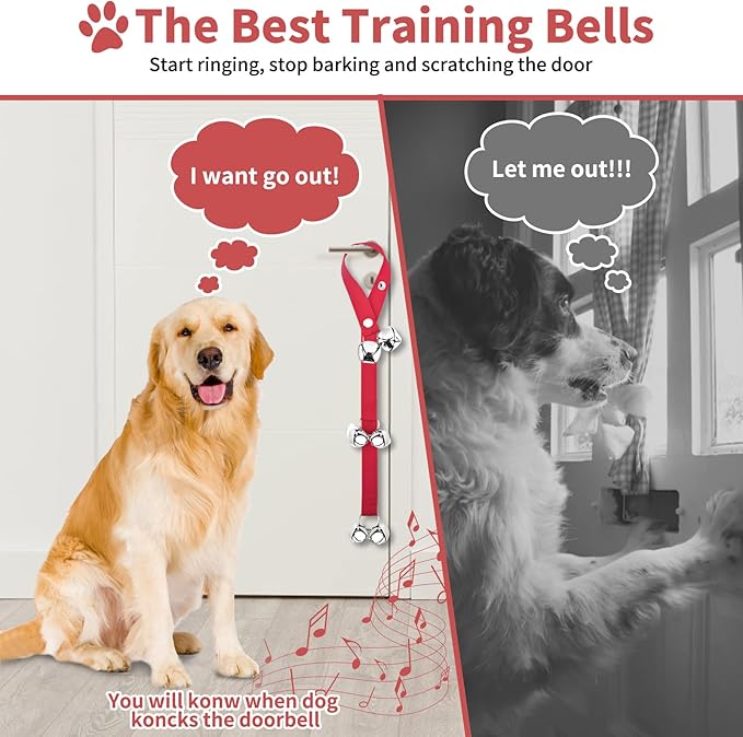 JIMEJV 2 Pack Dog Doorbells, Pet Training Bells for Go Outside Potty Training and Communication Device Large Loud Dog Bell Cat Puppy Interactive Toys Adjustable Strap Door Bell (Red)