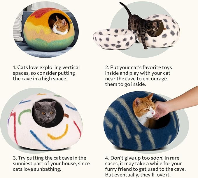 MEOWFIA Cat Cave - Merino Wool Bed for Indoor Cats (Tucson Sunset, Large)
