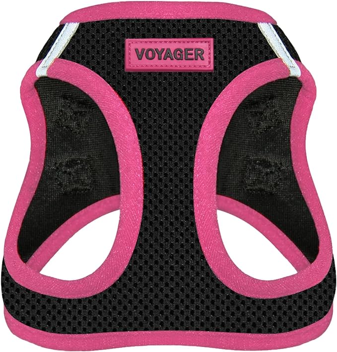 Best Pet Supplies - All Weather Mesh/Plush, Reflective, No Pull Harness for Small, Medium Dogs, Cats - Secure with Hook & Loop Fastener, Buckle, Double D-Rings - Black/Pink Trim, S