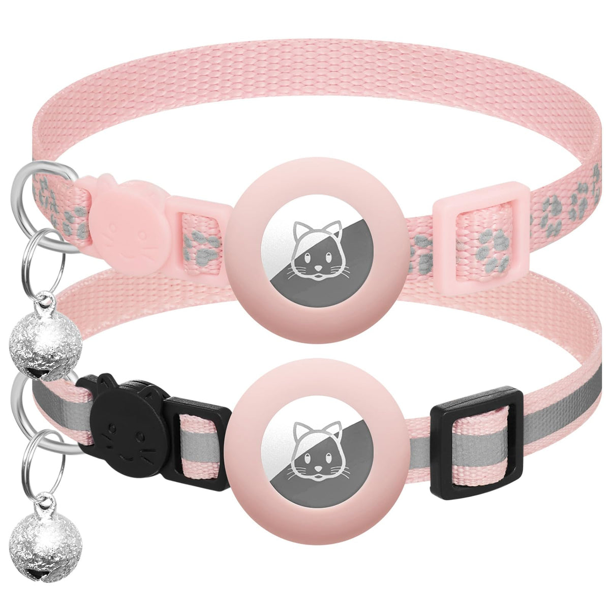 2 Pack Airtag Cat Collar Breakaway with Bell,Reflective Kitten Collar with Apple Airtag Cat Collar Holder,Adjustable 7-12In,Safety Buckle for Girl Boy Cats,Pet Supplies,Accessories,Gifts (Purple)