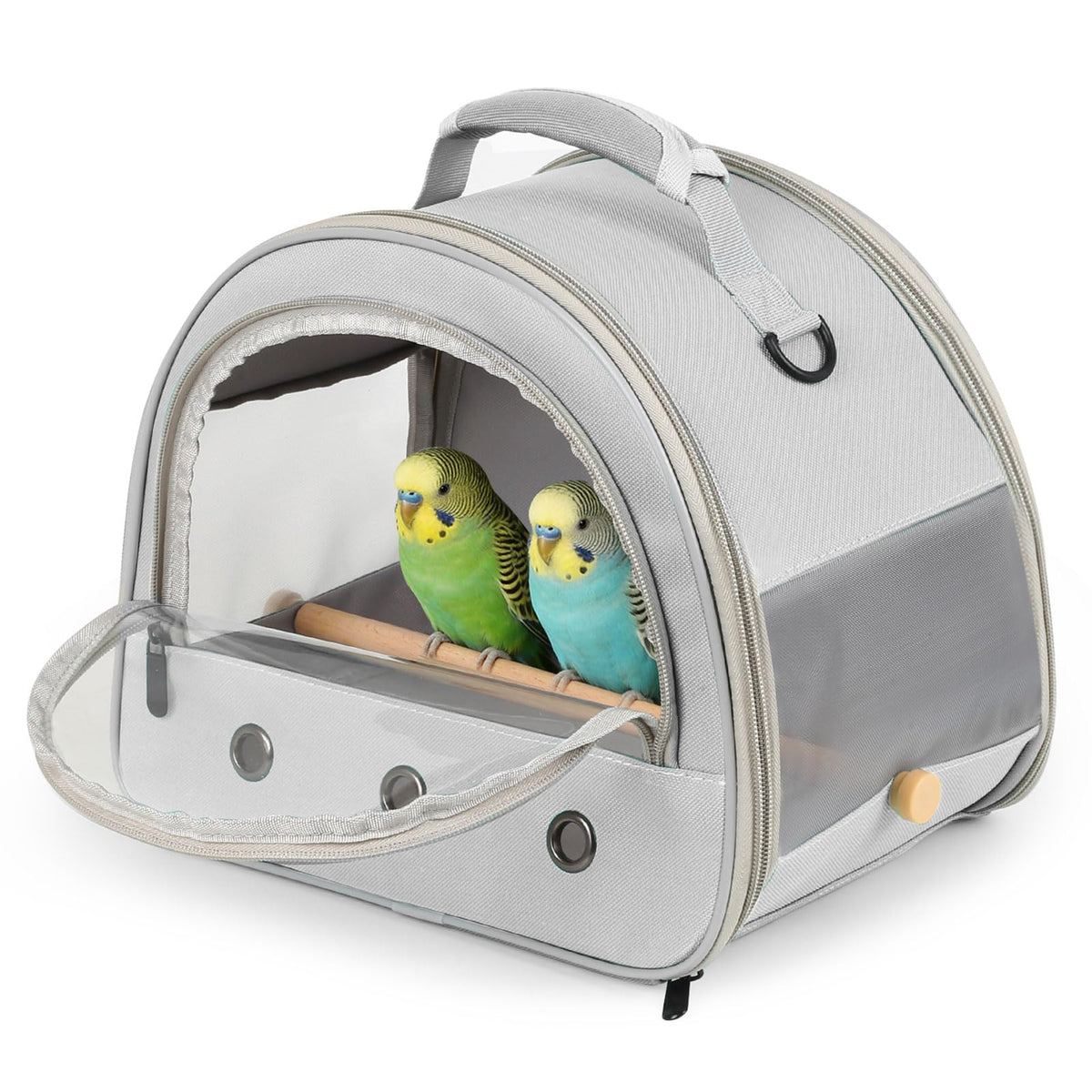 Bird Carrier, Portable Small Bird Parrot Parakeet Carrier with Standing Perch and Stainless Steel Tray, Side Access Window Collapsible (Black, Cylinder Design - Clear)